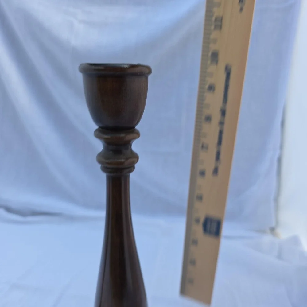 Vtg‎ Wood Candlestick Holders Pair Brown Turned Pedestal Taper Spindle Decor